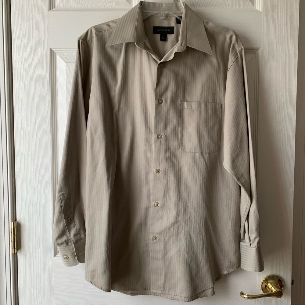 Axist tan long sleeve button up shirt 15” neck